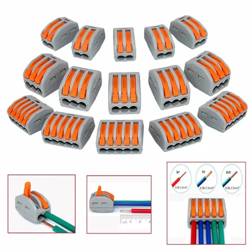 

60pcs PCT-212 PCT-213 PCT-215 Universal Compact Electrical Wire Wiring Connector Conductor Terminal Block Lever cable connector