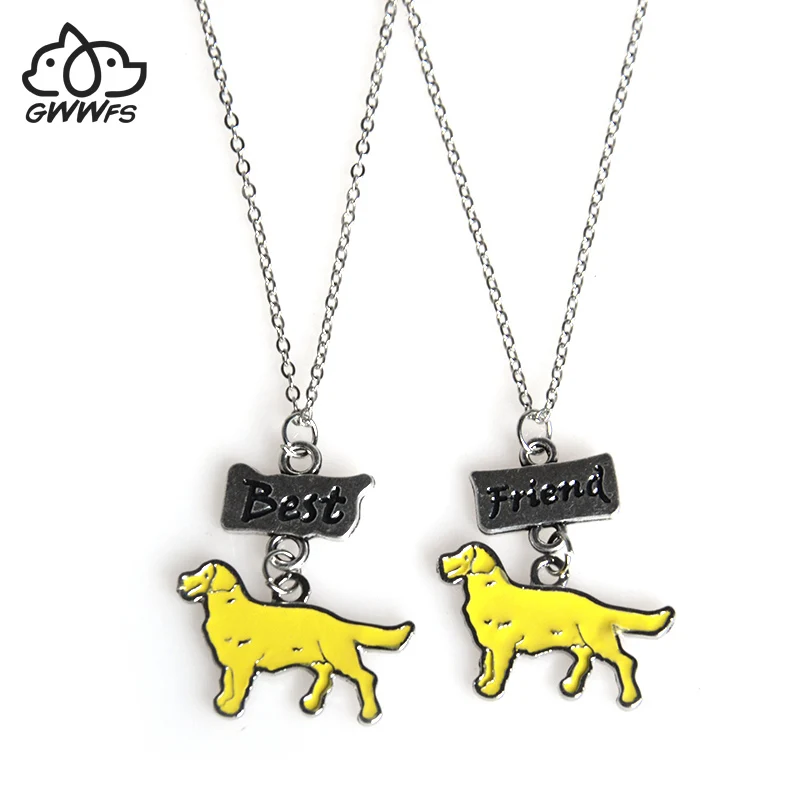 2PCS/SET Golden Retriever Pendant Necklaces DIY Dog Charms Best Friends
