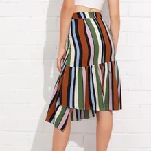 Модная Летняя асимметричная юбка для женщин, полосатая печать, стандартная Юбка со складками, длинные юбки с оборками, rokjes dames 50