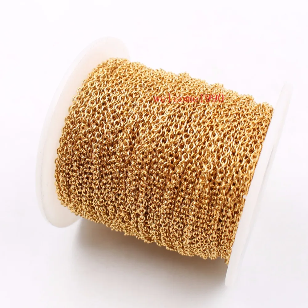 

5meter/10meter Wholesale Lots Stainless Steel Gold Smooth Rolo Link Chain DIY Jewelry Finding Marking Chain In Bulk