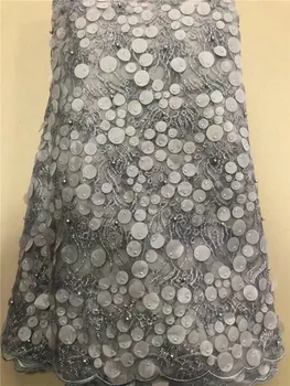 

Nigerian Lace Fabric gray High Quality Lace African Tulle Lace Fabric With 3D circle Beads French Net Lace For Wedding Dress