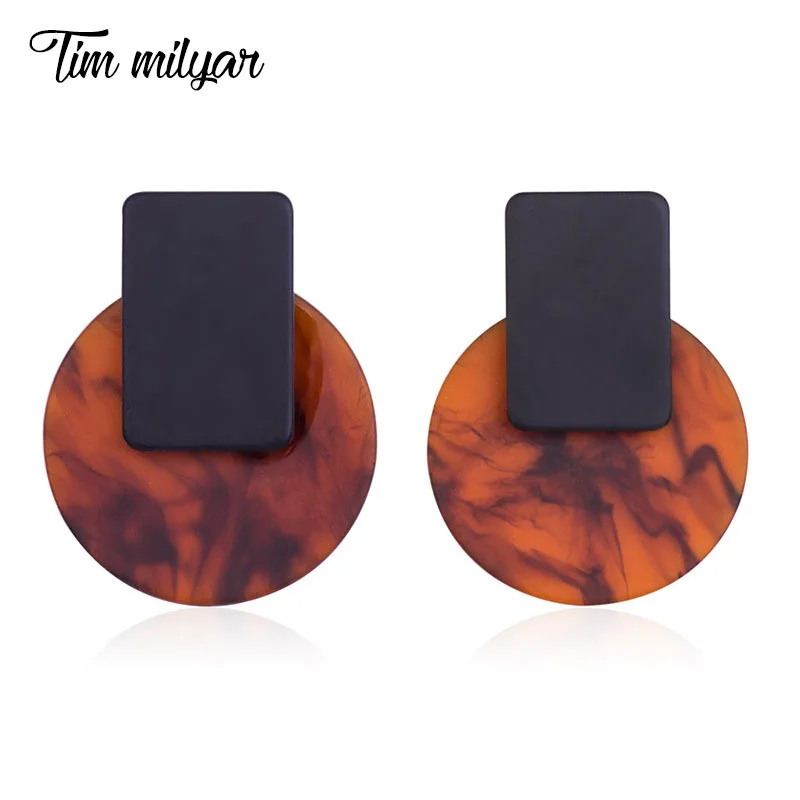 

Tim Milyar 2019 New Arrival Resin Dangle Earrings Fashion Geometric Statement Drop Earrings For Women Coffee Grey White TME0325