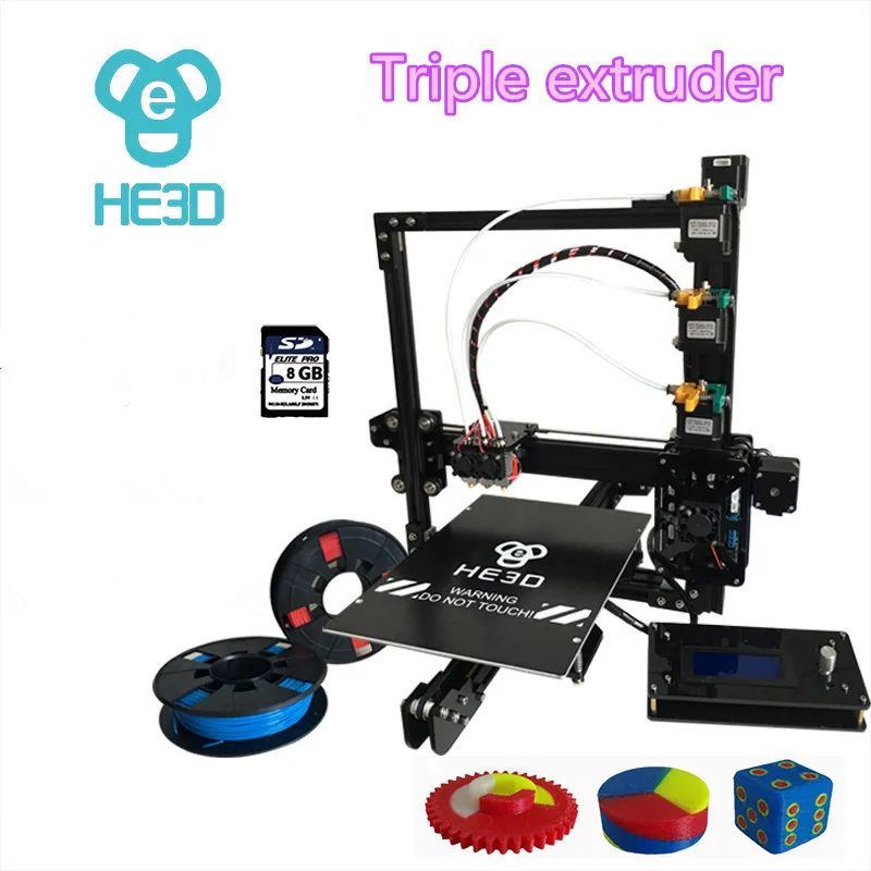 2017 Newest prusa EI3 triple nozzle large print size 3D printer kit with 2rolls filament+8GB SD card as gift