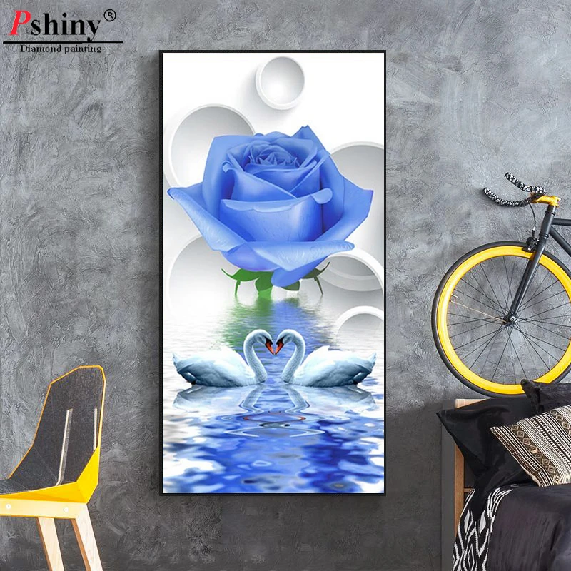Pshiny 5D DIY полностью круглое сверло алмазная живопись синяя Роза Лебеди вышивка крестиком 3d мозаичная картина домашний декор F007