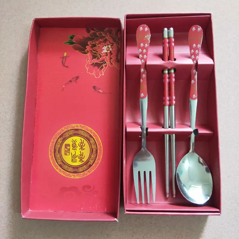 

Dinner Tableware Cutlery Set For Both Western and Chinese Food Fork Spoon Chopsticks Portable Stainless Steel Travel Cutlery Set