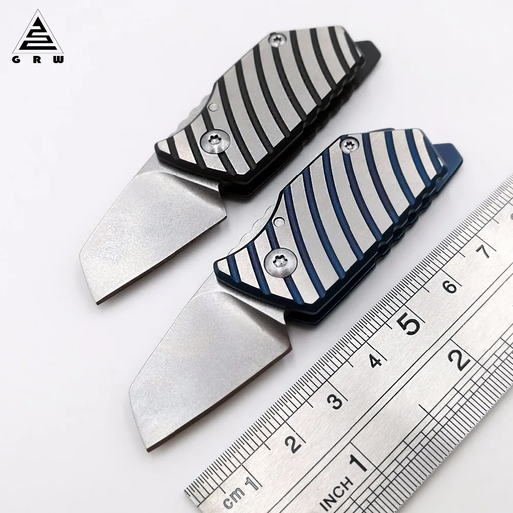 

GRW Mini Folding Knife D2 Blade TC4 Titanium Handle Survival Hunting Pocket Knives Bottle Opener Camping EDC Tools Key Chain