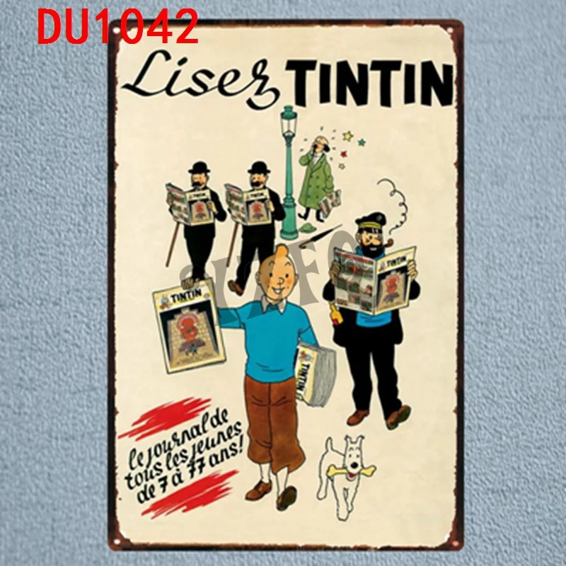 Tintin мультфильм жестяная вывеска металлическая пластина настенная паба детская комната Домашний декор вечерние винтажные железные плакаты куадро DU-1023 - Цвет: DU1042