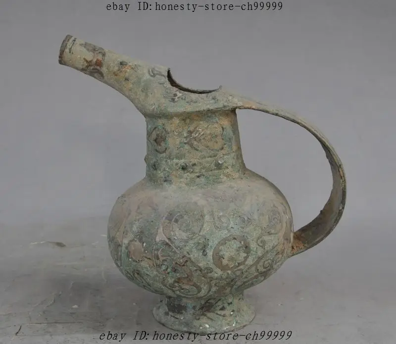 

8" Old Chinese Dynasty Pure Bronze Copper Flagon Hip flask Wine vessel Utensils