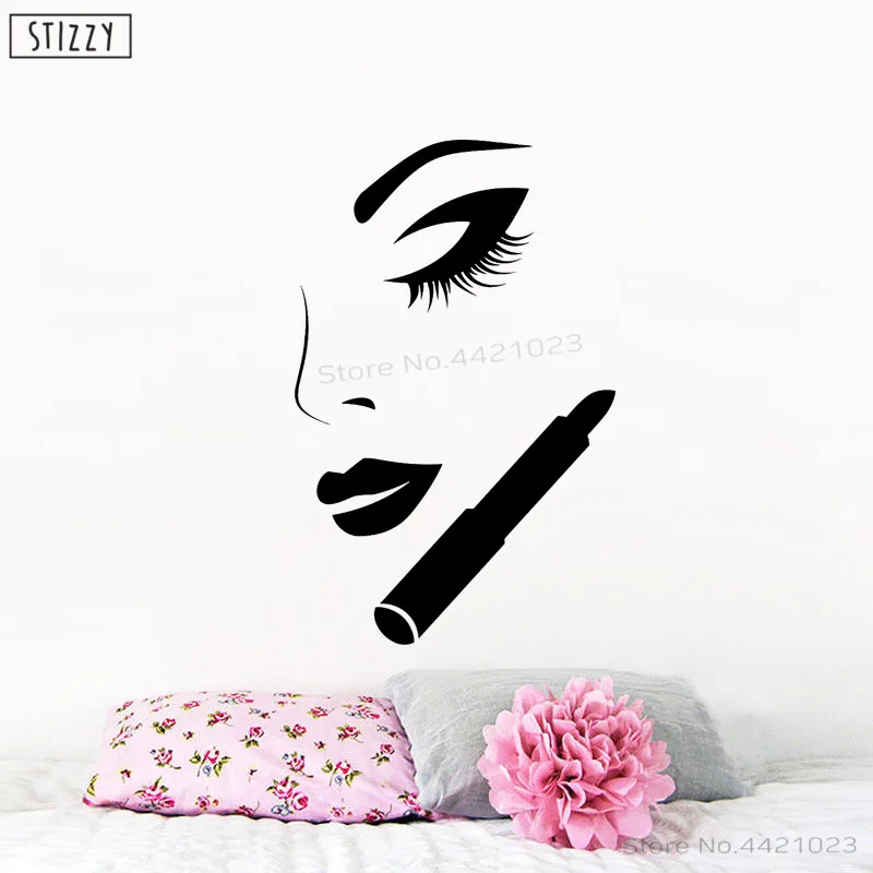 

STIZZY Wall Decal Woman Makeup Cosmetics Wall Sticker Girls Beauty Salon Vinyl Mural Lips Design Fashion Shop Window Decor B677