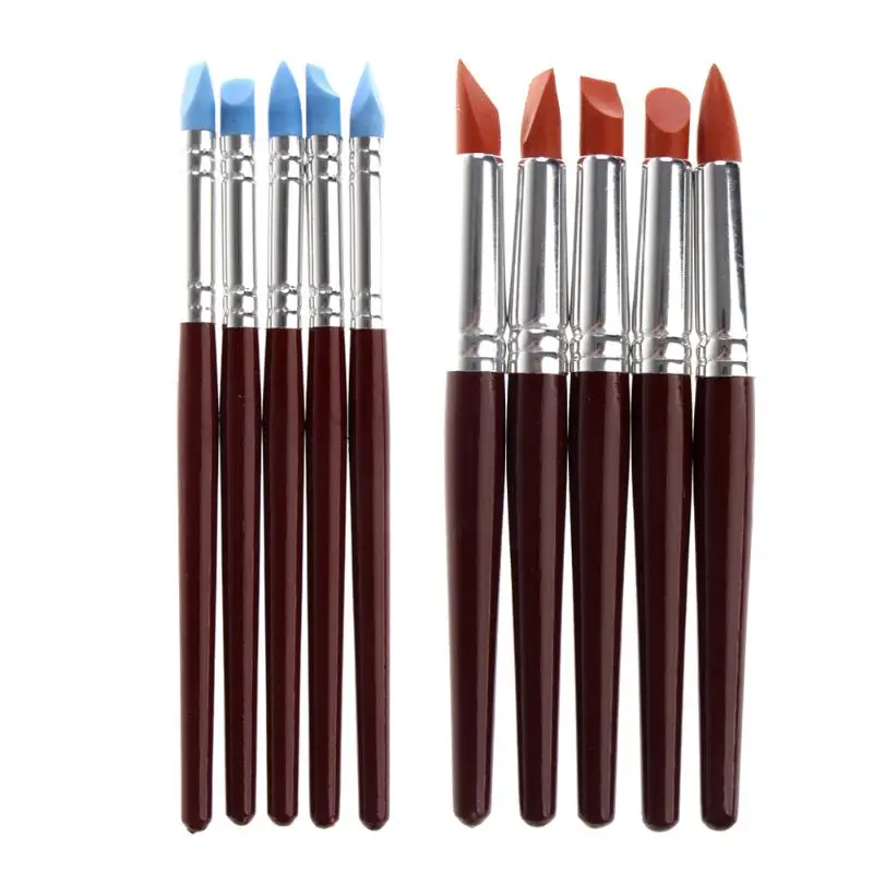 

5Pcs Silicone Pottery Clay Shaper Sculpture Carving Tools DIY Art Craft Supplies Sculpting Tools Cake Rubber Pen Brush Tool Set