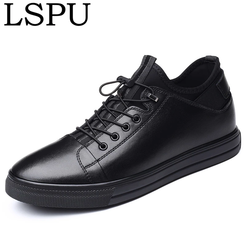 

2019 Spring NEW High Quality Genuine Leather Breathable Men Shoes Elastic Band Height Increasing 6cm Men Leather Shoes Size38-43