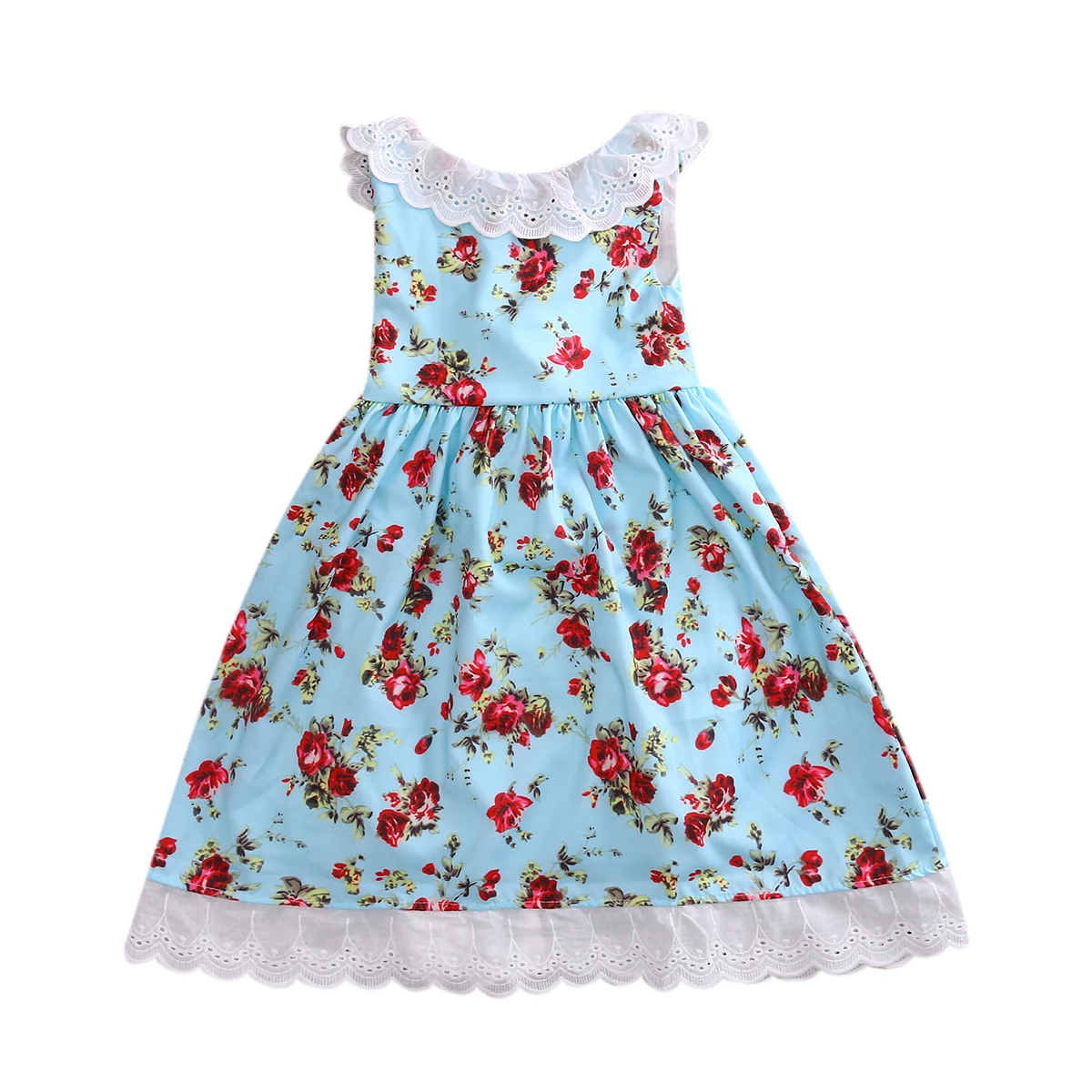 

Hi Hi Baby Store Baby Flower Girl Princess Lace Floral Print Sleeveless Cotton Dress 2-7Y
