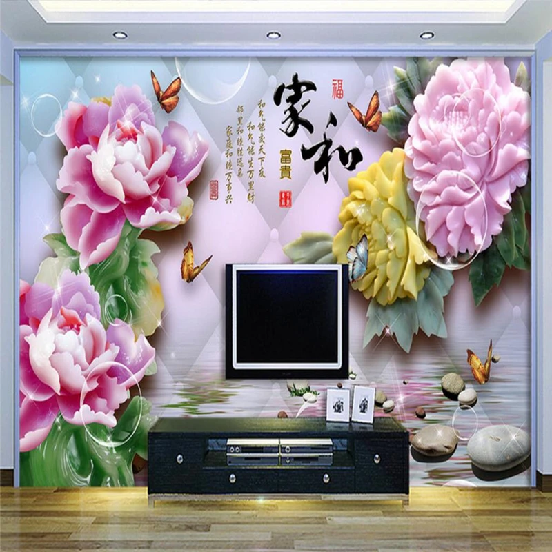 

beibehang papel de parede 3D custom mural riches honor peony water rocks painting photo wall murals wallpaper for walls 3d photo