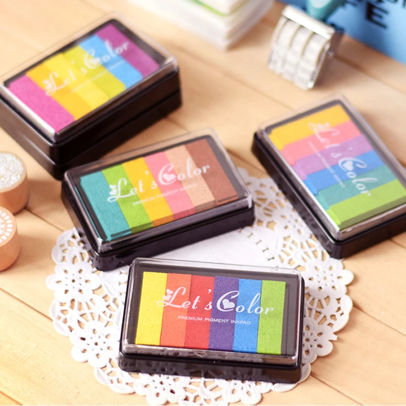 

1pc Safety Non-Toxic Ink Pad Creative Rainbow Color Inkpad Rubber Stamp Oil Based for Children's Finger Print DIY Art Kids Gift