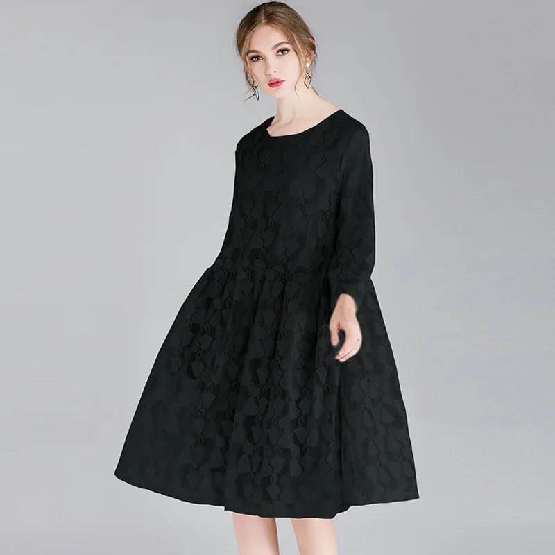 Плюс Размеры 4XL 3XL 2XL XL L Для женщин Весна 3/4 рукавом кружевном платье Высокая Талия