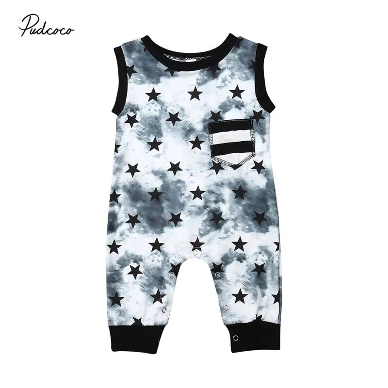 2019 Brand Cute Newborn Baby Boy Cotton Romper Jumpsuit Cool Clothes Summer New Stars Print Loose Soft Outfit Sunsuit |