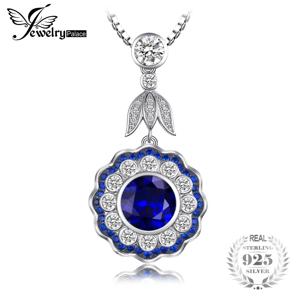 JewelryPalace Роскошные 6.0ct создан сапфир цветок подвеска 925 пробы Серебряные ювелирные