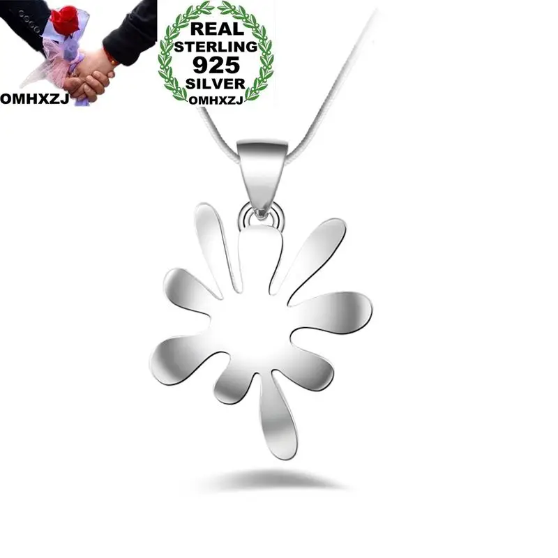 

OMHXZJ Wholesale Personality Fashion OL Woman Girl Party Wedding Gift Silver Flower 925 Sterling Silver Pendant Necklace NC100