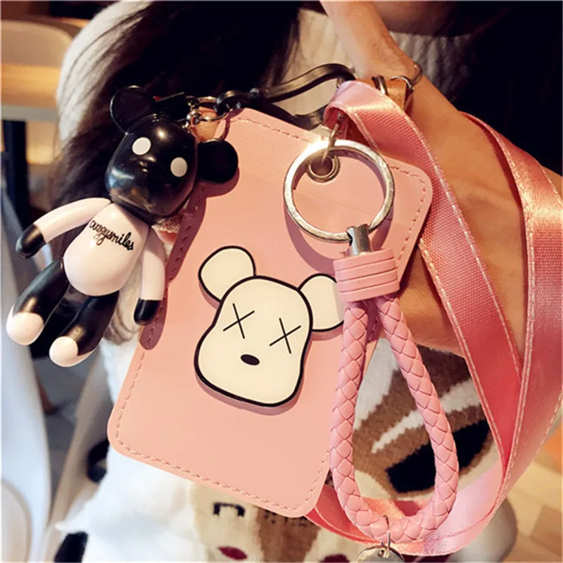 

HNXZXB Card & ID Holders New style card bag key chain worker hanging rope key chain id bank student card bus rice card set