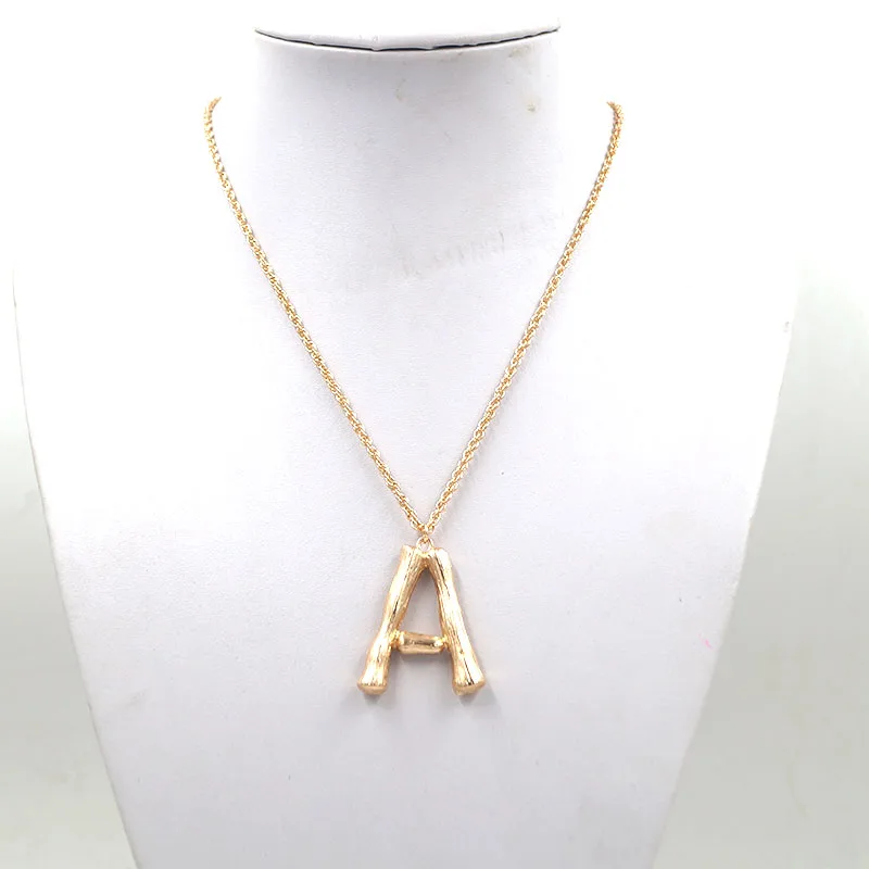 

fashion jewelry accessories gold metal bamboo alphabet letter pendant necklace