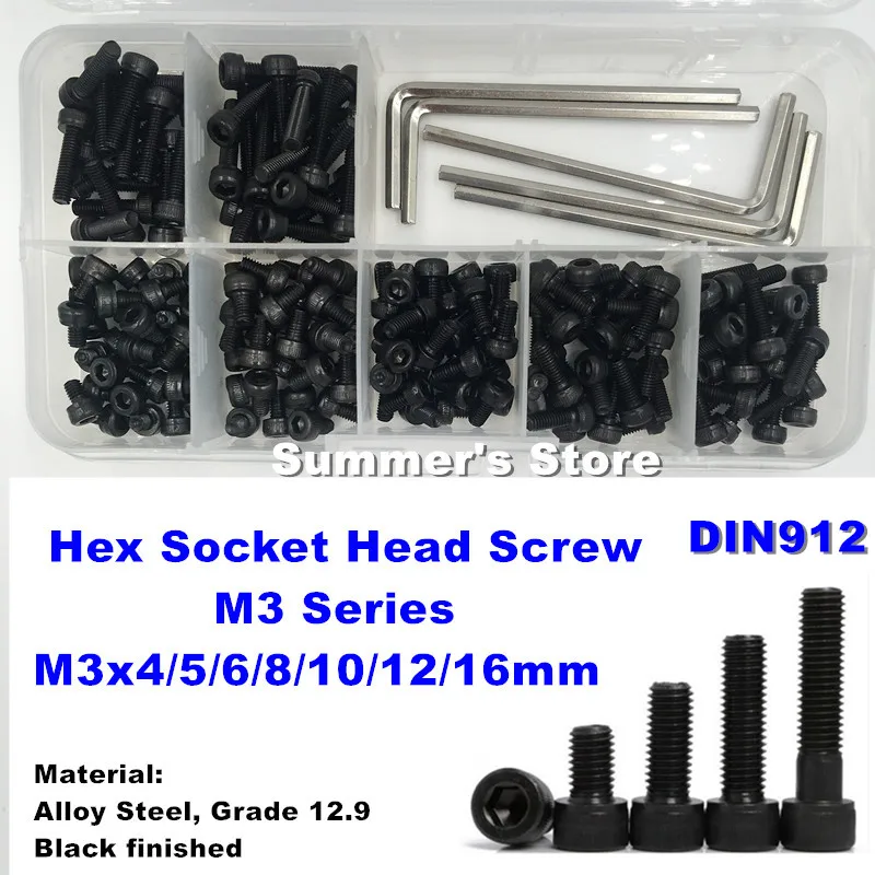 DIN912 M3 Hex Socket Head Cap Screw M3*4/5/6/8/10/12/16mm black Screw