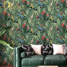 Green Banana Leaf Tropical Wallpaper Modern Art Floral and Birds PVC Waterproof Wall Paper Roll Wall Decor Living Room