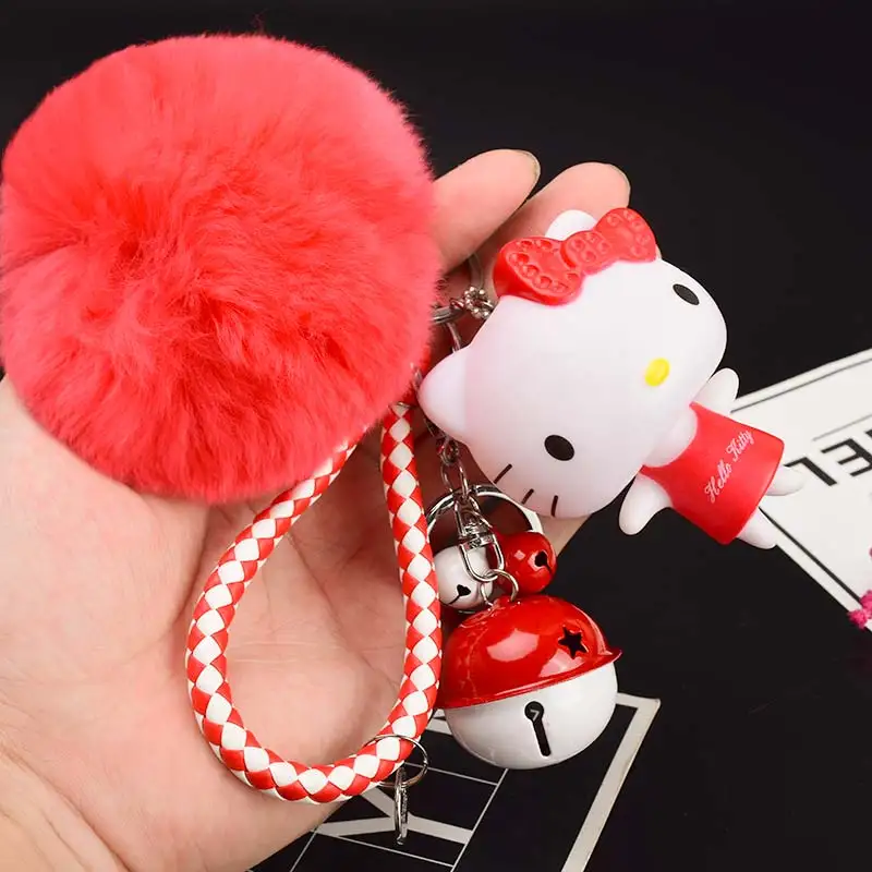 Милый мультфильм рисунок «Hello Kitty» меха кролика мяч помпон Pom подвески-Помпоны ремешок для женщин из металла брелки-цепочки автомобиля сумку очарование D151 - Цвет: 20