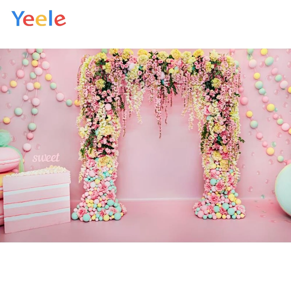 

Yeele Sweet Pink Flower Wreath Door Wedding Ceremony Party Decor Baby Photo Backgrounds Photography Backdrops Photo Studio