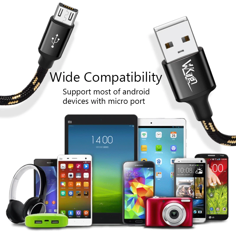 VVKing Micro USB кабель 2.4A нейлон Быстрая зарядка USB кабель для передачи данных для samsung Xiaomi LG планшет Android мобильный телефон usb зарядный шнур