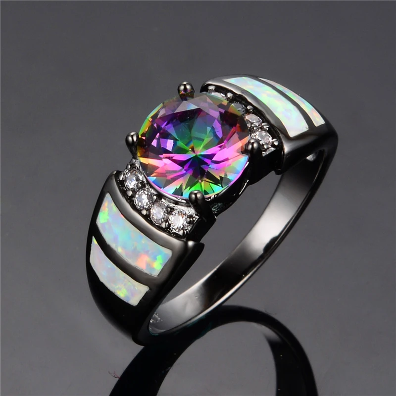 rainbow fire opal finger rings black gold filled jewelry engagement wedding party gift rings for women - Rainbow Wedding Rings rainbow fire opal finger rings black gold filled jewelry engagement wedding party gift rings for women - Rainbow Wedding Rings
