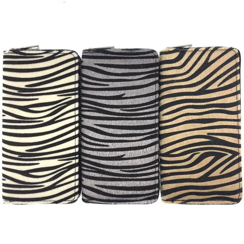 

Kandra Personalized Women Wallet Long Clutch Zebra Print Fur Leather Pony Hair Purse Colorful Stripped Credit Card Wallet 2019