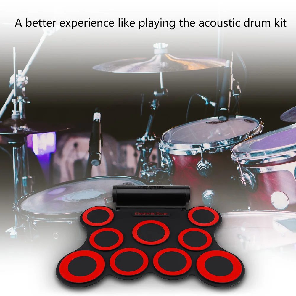 

Table-Top Electronic Foldable Drum Toy Musical Instrument Rubber-Coated Water-Resistant Pedals Sticks