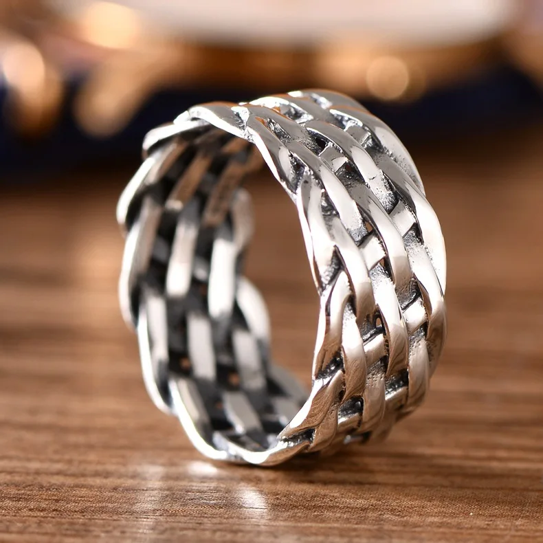 

925 sterling silver jewelry, hollowed, wide ring, men's knitting silver ring.