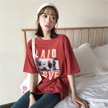 

2018 Summer Oversized O Neck Tshirt lovers'Tees Student's Casual Print Tees harajuku Female Loose Tee Young Tops Team Tees Hot
