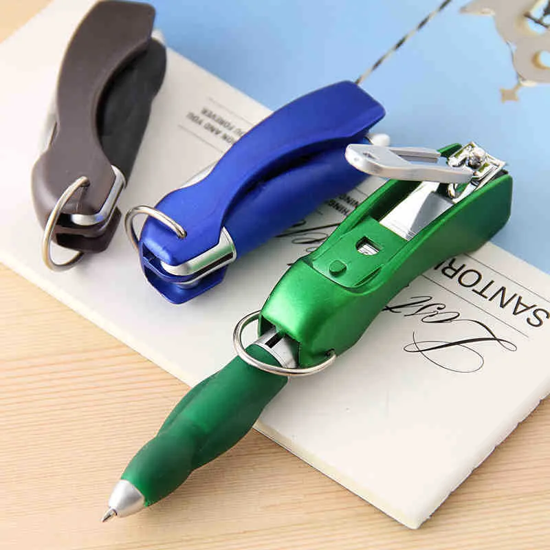 Creative Protable Key Chain Ballpoint Pen Fashion Multifunction Metal Nail Clippers Pen Mini Office School Tool Supplies