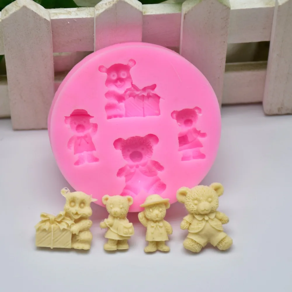 

4 Holes Bear Silicone Soap Molds Diy Soap Mold Cake Maker Tool Barbecue Supplies Cute Animal Soap Mold Fondant Cake Decorating