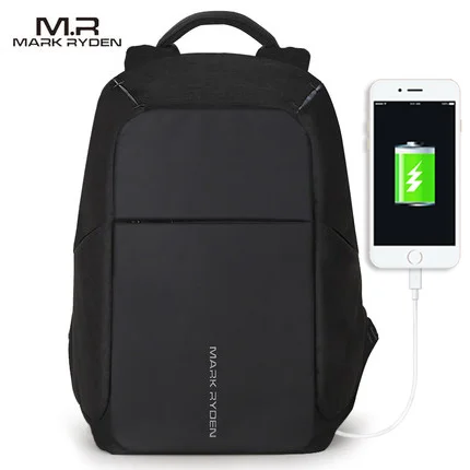 Black USB Mark Ryden, многофункциональные мужские рюкзаки с USB зарядкой, 15 дюймов, для ноутбука, для подростка, модный мужской рюкзак для путешествий Mochila, анти вор - Цвет: Black USB