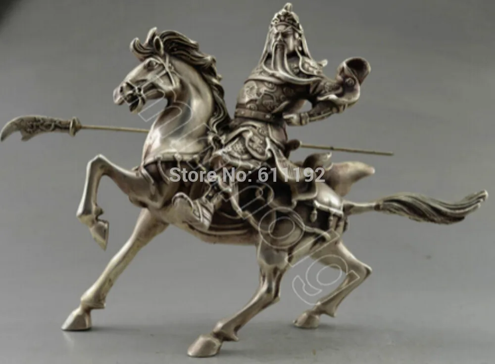 SCY Folk collective Home Decoration Old Tibet Silver Carved Guangong On Horse Statue/Sculpture | Дом и сад