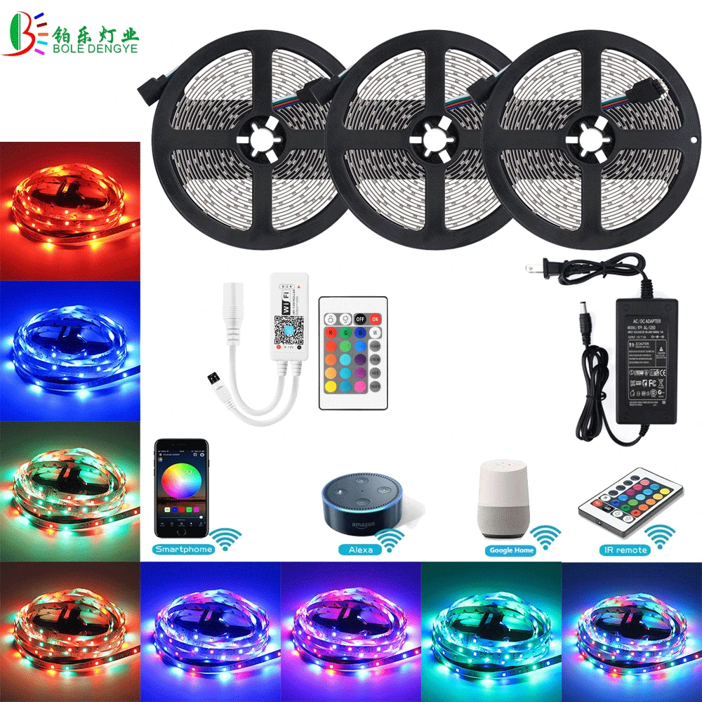 

10M RGB WIFI LED Strip 2835 Waterproof 15M 5M Diode Tape Smart Magic Home WIFI LED Controller Voice Control 12V Adapter