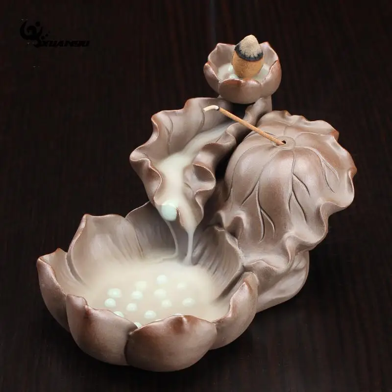 

Ceramic Lotus Censer Smoke Backflow Tower Incense Burner Home Decoration F