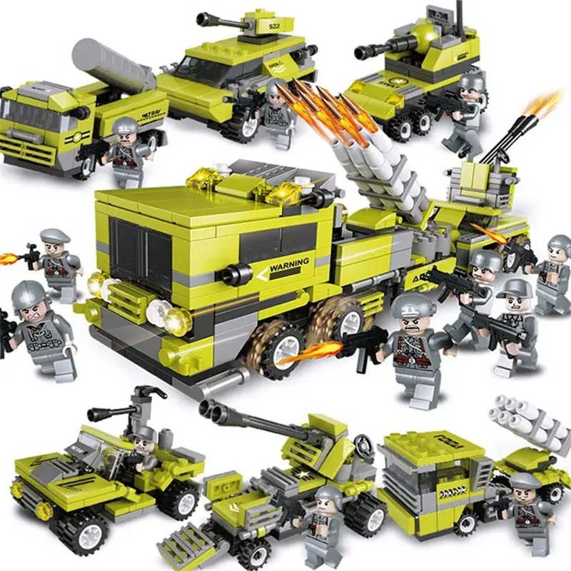 

657pcs 6in1 Military Vehicles Army Figures Soldiers with Weapons Building Blocks Compatible legoed technic bricks Toy for Child