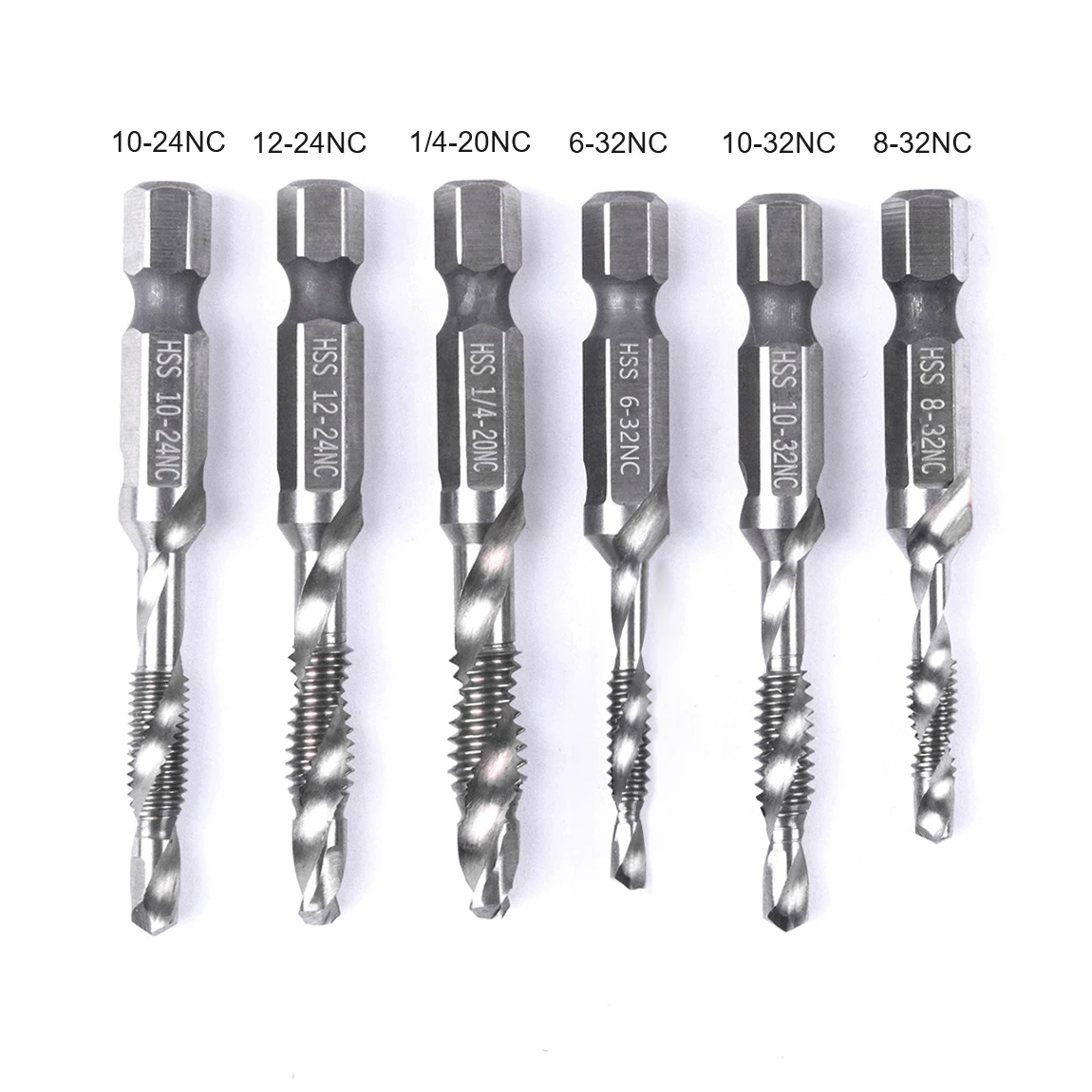 6 pcs Drill Bit Set Hex Shank Combination SAE Drill Thread Tap High Speed Steel 6 pcs Drill Bit Set Hex Shank Combination SAE Drill Thread Tap High Speed Steel