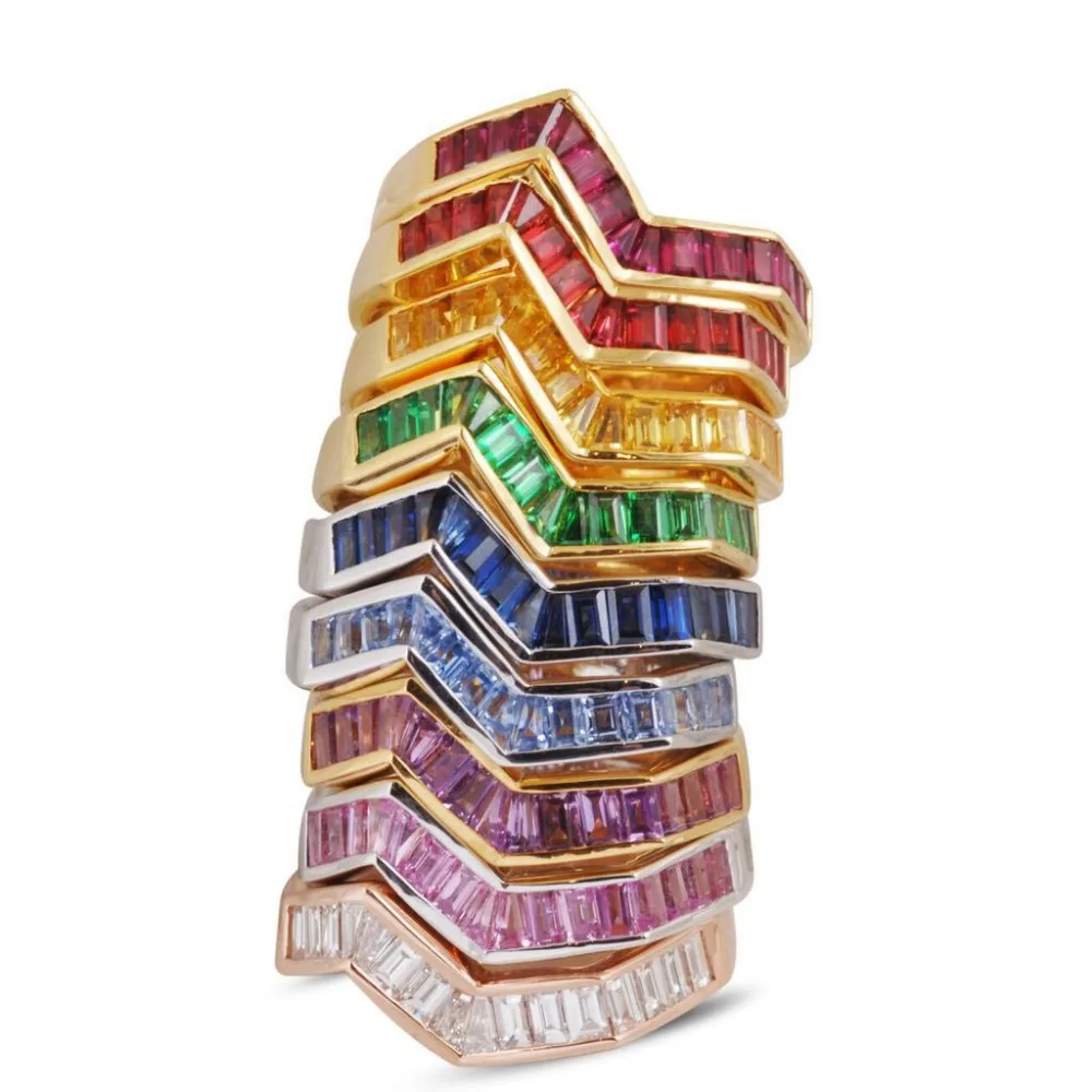 

Stack stacking fashion women ring Gold filled colorful baguette CZ cubic zirconia gorgeous ring for girl
