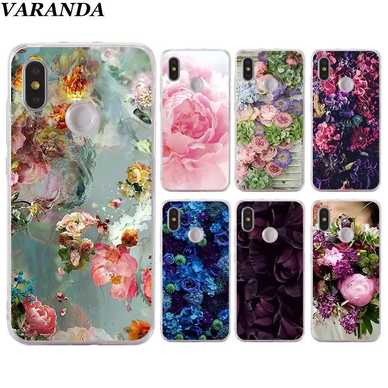 

purple Summer peonies flowers Silicone case for Xiaomi Mi 9 8 A2 Lite Play Mix3 Redmi 6 6A Note 6Pro 7 Pro TPU Soft Phone case