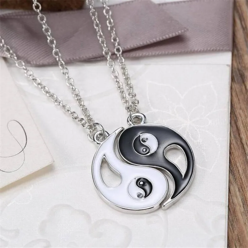 2P Инь Ян Тай Цзи подвеска диаграмма Ретро Серебряная цепочка Ожерелье Дружба