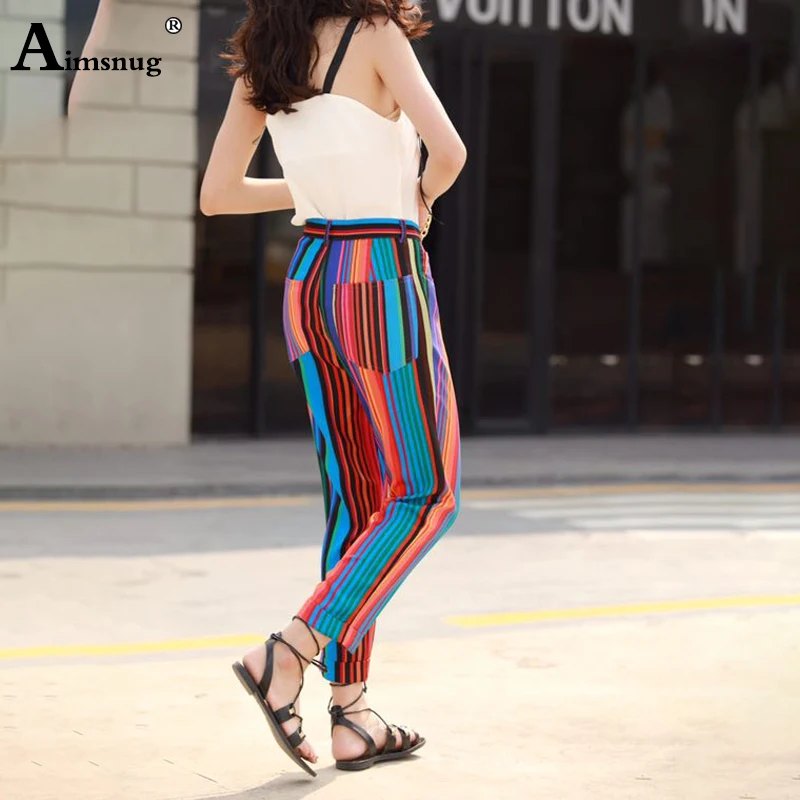 Casual Chiffon Harem Pants Loose Color Striped High Street 2019 Summer Autumn Women Ankle-Length Pants Female Rainbow Pants Casual Chiffon Harem Pants Loose Color Striped High Street 2019 Summer Autumn Women Ankle-Length Pants Female Rainbow Pants
