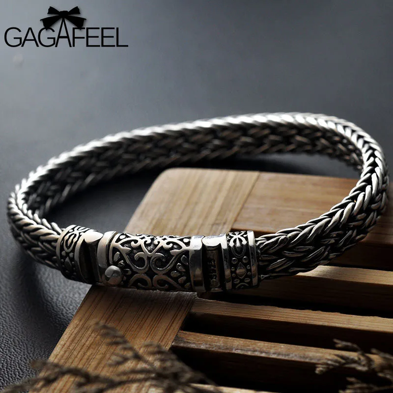 GAGAFEEL 100% 925 Silver Bracelets Width 8mm Classic Wire-cable Link Chain S925 Thai Silver Bracelets for Women Men Jewelry Gift