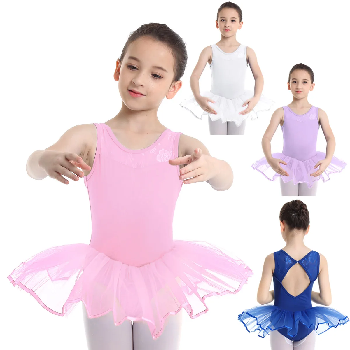 Балетное платье-пачка для девочек; платье балерины; Детские костюмы без рукавов с вырезом на спине; гимнастическое трико для балета и танцев; трико; платье-пачка