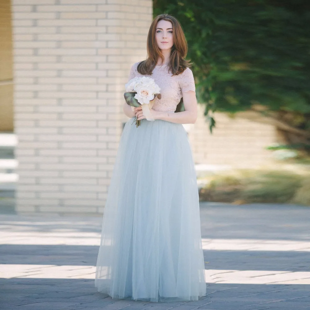 Dusty Blue Long Skirts Tulle 2017 Faldas Tutu Skirt For Weddings Jupe Femme Saia Custom Made Floor Length Skirt Zipper Closure