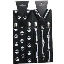 Женские и мужские подтяжки в винтажном стиле, 1 дюйм, широкие, черные, с черепом, смешанные, эластичные, тонкие подтяжки с y-образной спинкой